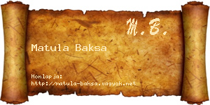 Matula Baksa névjegykártya